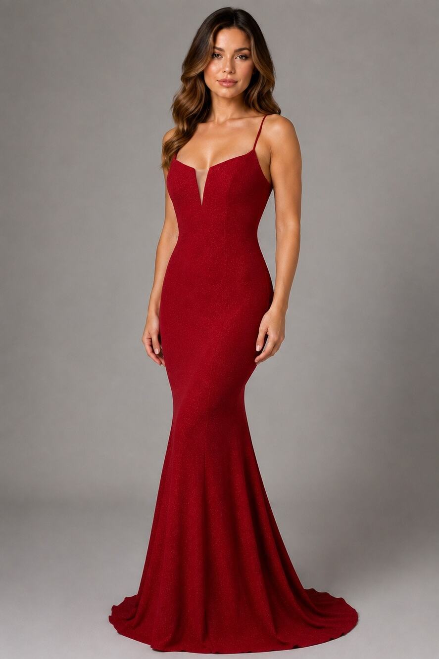 NWT Abby Paris Elegant Sparkle Mermaid Formal Prom Gala - Ruby Red - Size 14